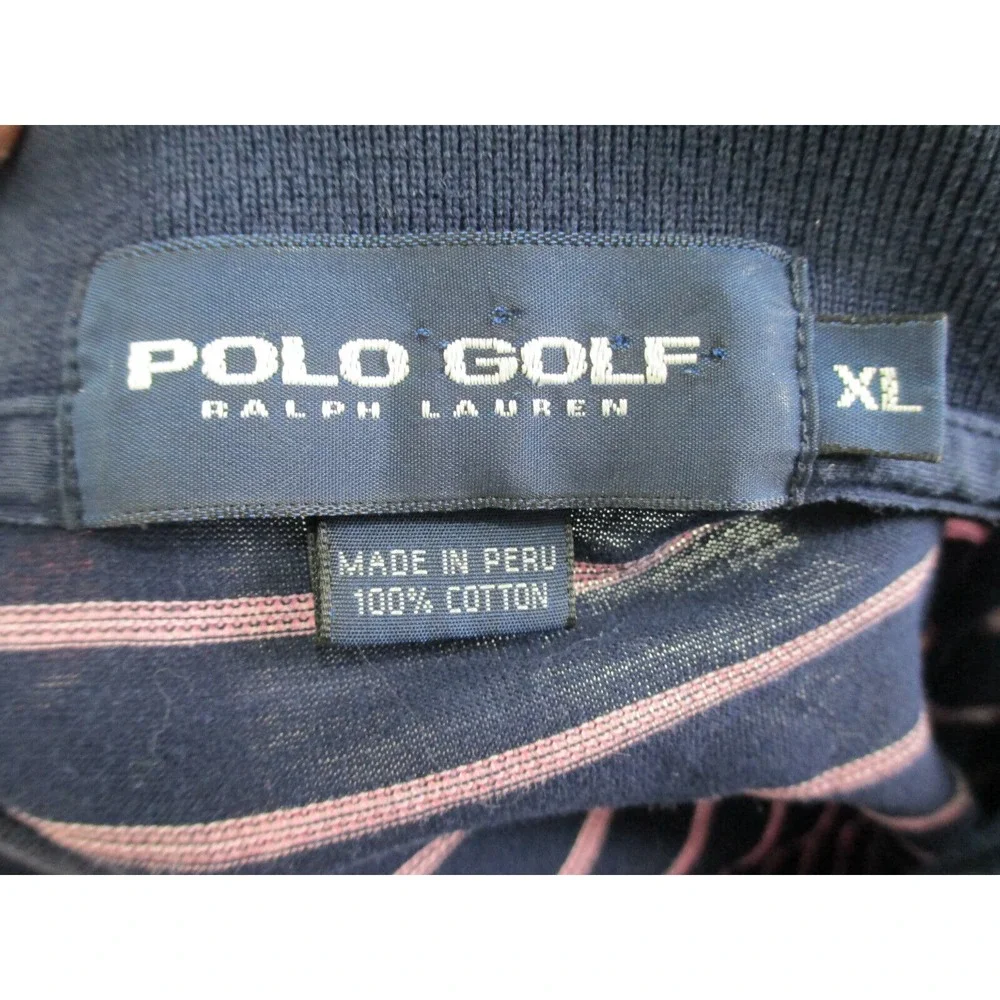 Ralph Lauren‎ Polo Shirt Mens Extra Large Blue Pink Pony Striped Golf Casual*